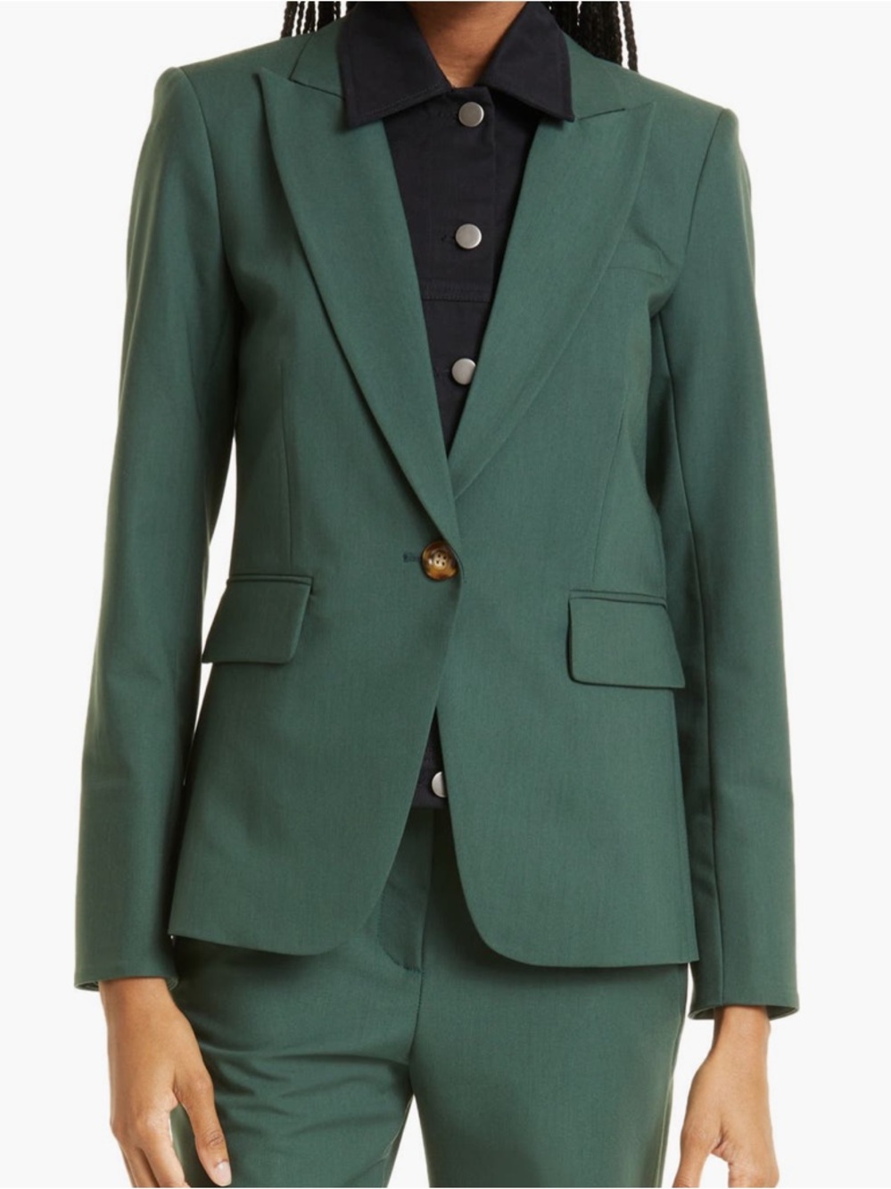 Veronica Beard Green Cutaway Dickey Button Jacket Blazer